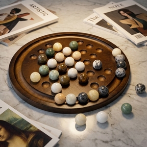 <span class=keywords><strong>Juego</strong></span> de <span class=keywords><strong>Solitario</strong></span> de Madera con 33 Bolas de Mármol Natural, Tablero Grande de Primera Calidad, Rompecabezas, Decoración para <span class=keywords><strong>el</strong></span> Hogar, Regalo Educativo - Product Image 1