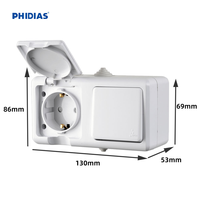 Prise murale étanche de type allemand conforme aux normes européennes IP54 avec interrupteur, 10A/16A 250V, matériaux PVC ABS, bouton poussoir de sécurité, extérieur