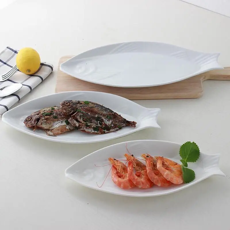 Pratos de peixe branco puro criativo, pratos de cerâmica para peixes, números, restaurantes, hotel, louças de jantar