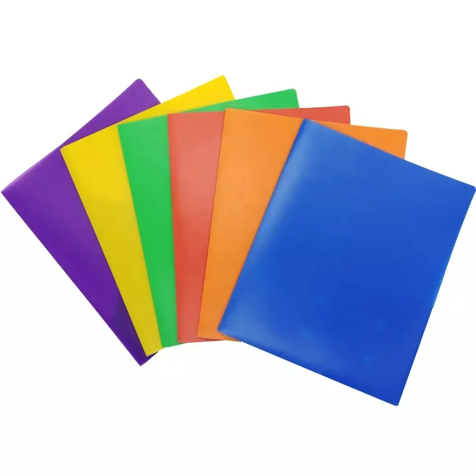 Carpeta de plástico tamaño A4 personalizada, carpeta de 2 bolsillos multicolor con 3 orificios punzones perforados, portafolio de Poly con letras