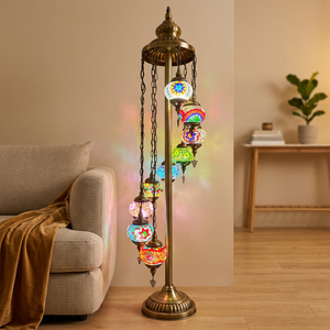 Lampada da terra turca a mosaico con 9 paralumi per sala da pranzo e soggiorno - Product Image 1