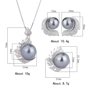 Conjunto de joyería de moda <span class=keywords><strong>Vintage</strong></span> de Latón chapado en platino, diseño de forma de hoja de perla Fritillaria 14mm12mm perla gris para bodas - Product Image 2
