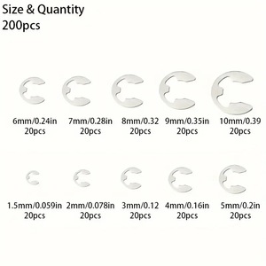 Kit Surtido de Anillos de Retención Tipo E de Acero Inoxidable 304, 200 Piezas, 1.5-10mm, Métricos, para Aplicaciones en Ejes - Product Image 4