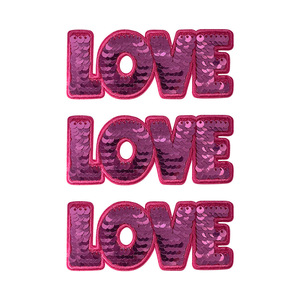 2025 Valentine's Day Designs LOVE Pink <strong>Glitter</strong> Sequin <strong>Patch</strong> Embroidery <strong>Patch</strong> for Girl Women Clothing - Product Image 1