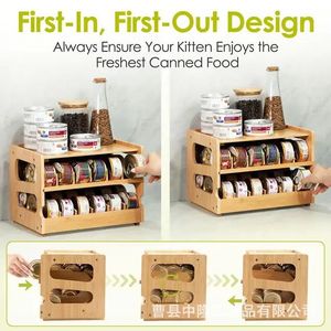 Support de rangement pour aliments pour animaux de compagnie en bambou, support de rangement empilable pour capsules de café, support en bois pour boîtes de friandises pour chats et chiens. - Product Image 4