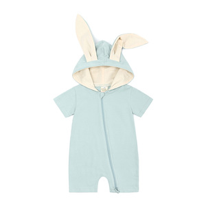 Combinaison en coton tricoté à manches courtes pour nouveau-nés filles et garçons, barboteuse à oreilles de lapin, vêtements pour bébés - Product Image 2