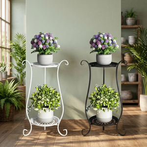 Modern 2 Tier Metal Plant Stand Iron Flower <b>Pot</b> <b>Holder</b> Minimalist Display Rack for Indoor Outdoor Garden Balcony Home Decor - Product Image 5