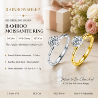 Bague ouverte ajustable en moissanite 1 carat couleur D VVS, en argent sterling S925 plaqué rhodium et or 14K, coupe 3EX, cadeau d'anniversaire, bagues GRA