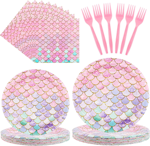 Juego de Platos y Servilletas Desechables <span class=keywords><strong>para</strong></span> Fiesta de Sirenas, Decoración <span class=keywords><strong>para</strong></span> Fiestas de Sirenas <span class=keywords><strong>para</strong></span> Niñas, Mujeres y Adultas - Product Image 1