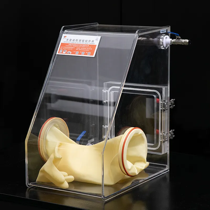 Guantera acrílica de laboratorio barata, soporte de personalización, operación de Gas inerte, batería de litio, biología, Mini guantera de plexiglás PMMA