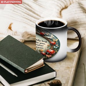 Frosted Black 11oz <b>Ceramic</b> Mug Heat Activated <b>Cup</b> With Ladybug Design And Inspirational Quote - Product Image 3