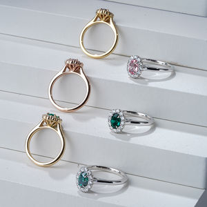 Starsgem طقم هالة ذهبية صفراء خاتم خطبة بيضاوي قطع من الياقوت الأزرق المزروع في مختبر الأحجار الكريمة حجر سوليتير حجر رئيسي - Product Image 2