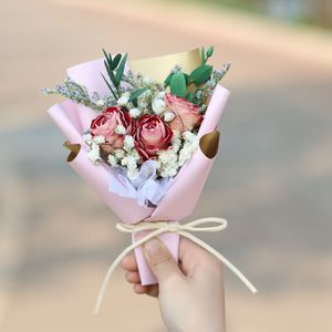 Bouquet di Fiori Secchi Naturali, <span class=keywords><strong>Rose</strong></span> Essiccate e Gypsophila, Regalo di Fiori Eterni per Matrimoni e San Valentino - Product Image 3