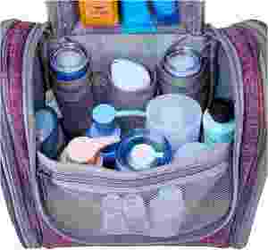 Sac de voyage pour femmes, organiseur de maquillage, trousse de toilette suspendue avec crochet métallique, poches en PVC et sections séparées pour les pinceaux - Product Image 5