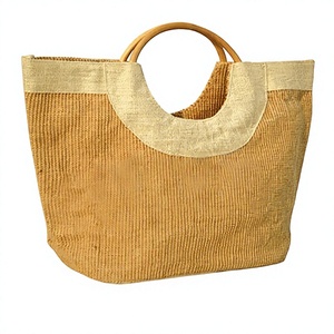 Sac de plage et de shopping en jute non tissé à motif géométrique, couleur naturelle - Product Image 1