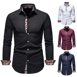 Wholesale Men New Arrival Business Formal Plaid Shirt Long Sleeve Gentleman Lapel Collar Button Solid Color Casual Shirt