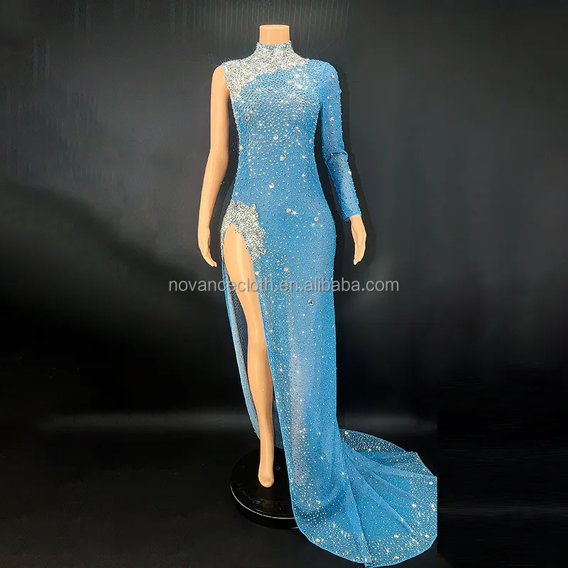Novance Tiktok حار بيع الأزرق اللون تسلق الماس مساء اللباس زائد حجم فستان عالي الجودة أنيقة المدرج ملابس زفاف