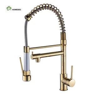 2019 Homedec Gold Pull Down Kitchen Tap  Luxury brass Gold Pull Down Kitchen Faucet Full Brass Kitchen Deck Mounted Tap