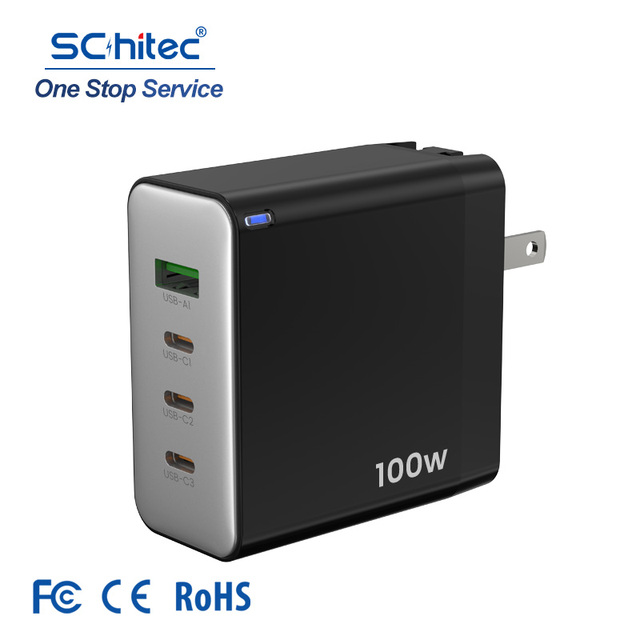 SChitec PD 100W Fast GaN Charger Universal Multi ports Super Fast Charging Triple USB-C 100W 65W 30W USB A 18W Laptop Charger