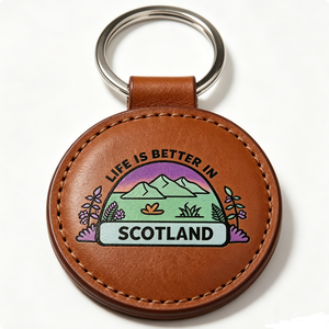 Llavero redondo de cuero, la vida es mejor en Escocia, recuerdo hecho a mano, anillo de metal, estilo fresco - Product Image 4