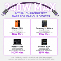 Câble USB-C vers USB-C SIKAI Compact 5A avec fixation magnétique, cordon tressé 5A PD 3.1 pour batterie externe, iPhone, ordinateur portable, 480 Mbps, 240 W, plat