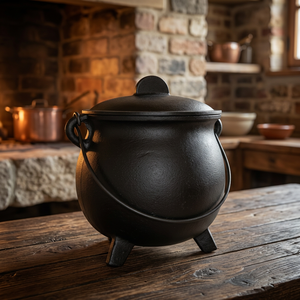 Poêle à encens en fonte noire Pentacle Cauldron avec couvercle Chaman India Modèle 40872 - Product Image 2