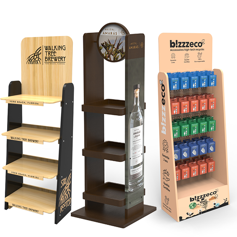 Customized Modern Wood Floor Standing Display Rack for Retail Stores with Easy Assembly