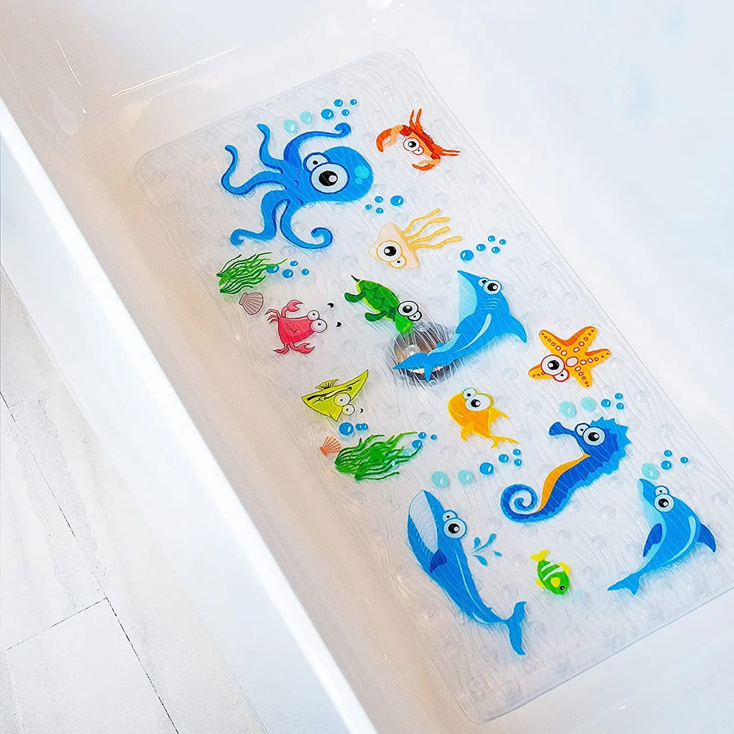 Hot Badematte Custom Children Non Slip Bathtub Bath Mat Anti Skid Bathing Suction Shower Mat with Hooks for Children Kids Baby
