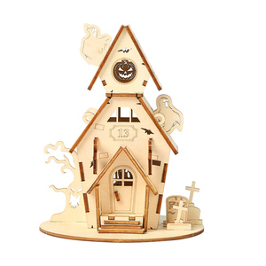 Puzzle <span class=keywords><strong>en</strong></span> bois <span class=keywords><strong>3D</strong></span> personnalisé pour Halloween, maison fantôme éducative de <span class=keywords><strong>dessin</strong></span> <span class=keywords><strong>animé</strong></span> à faire soi-même pour les enfants de 5 à 7 ans - Product Image 1