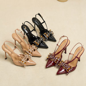 <span class=keywords><strong>Zapatos</strong></span> de tacón de aguja con lazo y correa trasera - <span class=keywords><strong>Zapatos</strong></span> de fiesta de <span class=keywords><strong>charol</strong></span> negro con punta en pico - Product Image 5