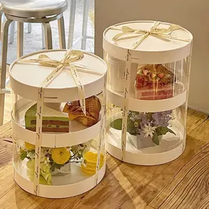 Boîte à gâteau ronde à deux couches en PET, fête d'anniversaire de luxe, mariage, transparent protection de l'environnement, gobelet à gâteaux, 10 pièces