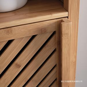 Bamboo <b>Storage</b> Cabinet Large Capacity Multifunctional Living Room Bathroom <b>Sideboard</b> Solid Wood 2 Compartments Walnut Color - Product Image 4