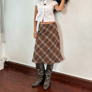 Falda Midi Vintage con Estampado a Cuadros, Cintura Natural, Malla Fruncida, Suave, Transpirable y Cómoda para Mujer, Estilo Estudiantil de Verano - Product Image 1