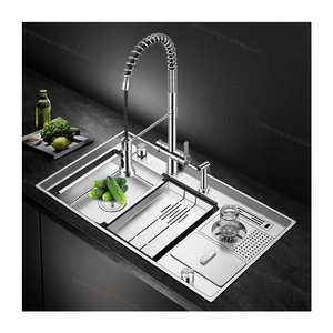 Évier de cuisine en acier inoxydable 304 fait main, cuve unique avec rince-gobelet et poubelle intégrée - Product Image 2