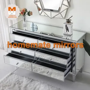 Factory Directly Sell Competitive Modern Mirrored Glass Chest Of Drawers With Wood Line