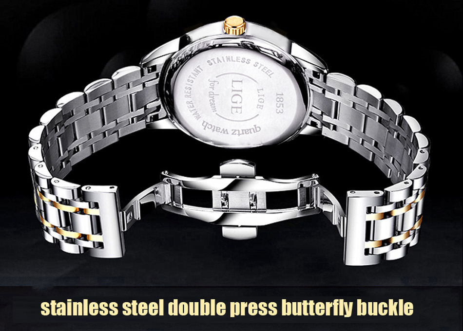 LIGE — montre-bracelet de luxe en acier inoxydable pour homme, étanche, en acier inoxydable, à Quartz, avec Date et heure, horloge