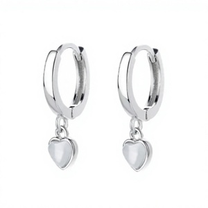 Heart Shape Christian 925 Sterling Silver Hoop <b>Earrings</b> with Shell Pendant Cute <b>Dangle</b> Party Everyday Wear Unisex Jewelry - Product Image 1