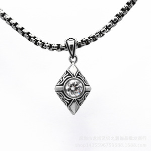 yunnique <b>Titanium</b> Steel Geometric Pendant Necklace With Black Stone For Men And Women Stainless Steel <b>Chain</b> Fashion Jewelry - Product Image 2