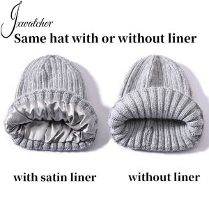 Vente en gros de bonnets en <span class=keywords><strong>cachemire</strong></span> et laine tricotés unisexes pour l'hiver, bonnets doublés de soie pour femmes, bonnets doublés de satin à revers personnalisés - Product Image 3