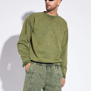 Sweat-shirts en molleton 100% coton pour homme, poids lourd, délavés à l'acide, col rond uni, pull-over, logo personnalisé, sweat-shirts à capuche - Product Image 3