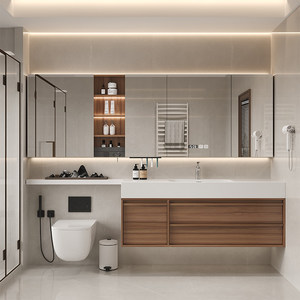 Modern Minimalist Floor Standing Solid Wood Bathroom Cabinet Combo Toilet Extended Vanity Sintered Stone Wash Basin - Product Image 2