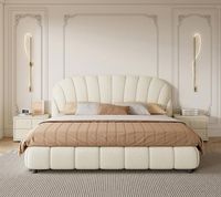 Meubles de chambre à coucher de villa haut de gamme de luxe moderne, revêtement en velours, cadre en bois de pin, lit convertible extensible et réglable