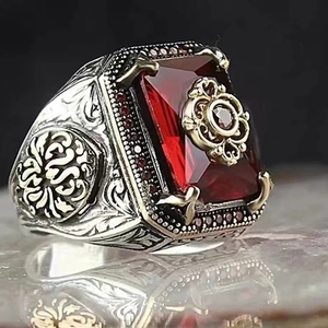 الأكثر مبيعًا على الطراز العرقي العتيق الزركون بأربعة ألوان حلقات الهيب هوب خاتم خاتم حجر أحمر للنساء - Product Image 6