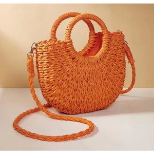 Muestra Gratuita: Bolso de Playa con Asa Superior, Bolso de Mano, Bolso Cesta de Paja, Bolso Tote Retro Hecho a Mano con Asa Redonda, Bolsos de Ratán con Anillo - Product Image 1