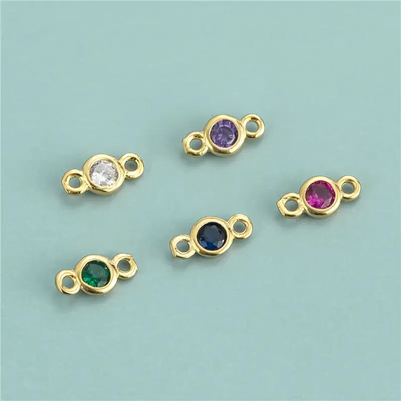 Hạt Charm Đầu Nối Zircon Tròn Bằng Bạc Sterling 925 Kim Cương Giả Nhỏ Để Làm Đồ Trang Sức 3.5*7Mm