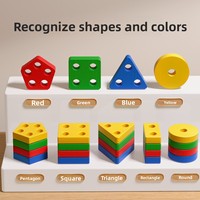 Juego de Columnas Geométricas Montessori, Rompecabezas Educativo de Madera 3D, Bloques de Construcción para Niños y Niñas de 1 a 3 Años