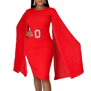 Usine en gros femmes à manches longues couleur unie Cape robe col rond Sexy vêtements pour femmes afrique décontracté dame crayon robe de soirée