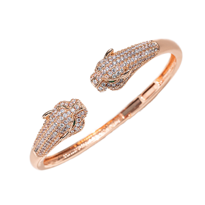 Gold Plated Leopard Head Bangle Zircon Inlay Open Cuff <b>Bracelet</b> for Women Party Gift Jewelry - Product Image 1