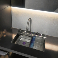 Évier de cuisine moderne en acier inoxydable noir avec robinet cascade multifonctionnel pour hôtel et cuisine