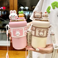HECION Bouteille d'eau d'été à double paille, motif Cinnamoroll Capybara, pour l'école et les voyages, 550 ml – Nouveauté très prisée
